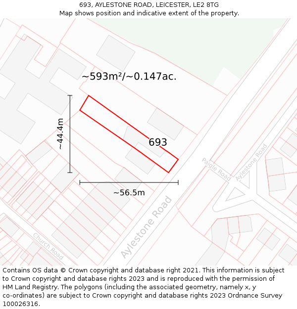 693, AYLESTONE ROAD, LEICESTER, LE2 8TG: Plot and title map