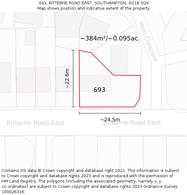 693, BITTERNE ROAD EAST, SOUTHAMPTON, SO18 5QX: Plot and title map