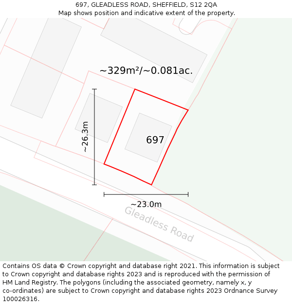 697, GLEADLESS ROAD, SHEFFIELD, S12 2QA: Plot and title map