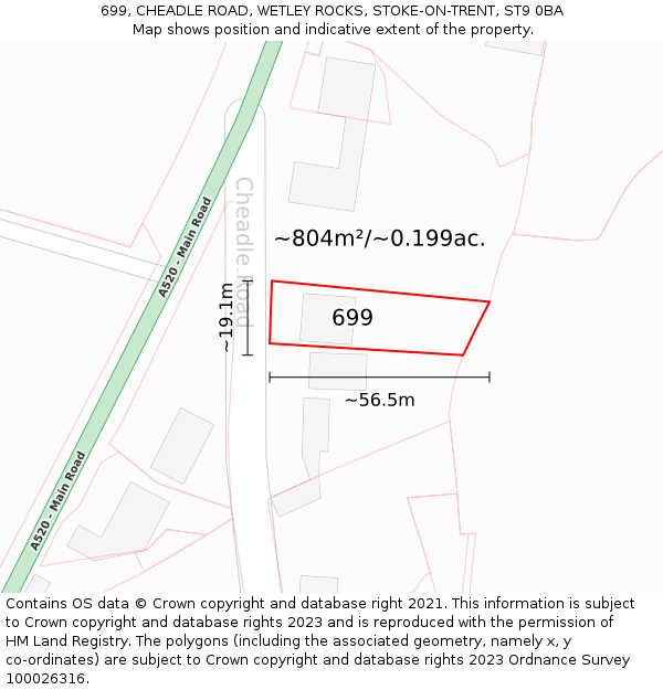 699, CHEADLE ROAD, WETLEY ROCKS, STOKE-ON-TRENT, ST9 0BA: Plot and title map