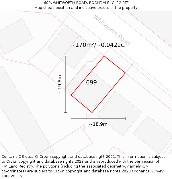 699, WHITWORTH ROAD, ROCHDALE, OL12 0TF: Plot and title map