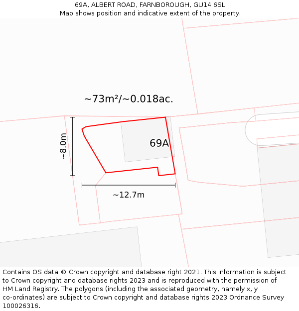 69A, ALBERT ROAD, FARNBOROUGH, GU14 6SL: Plot and title map
