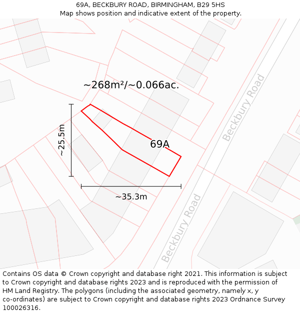 69A, BECKBURY ROAD, BIRMINGHAM, B29 5HS: Plot and title map