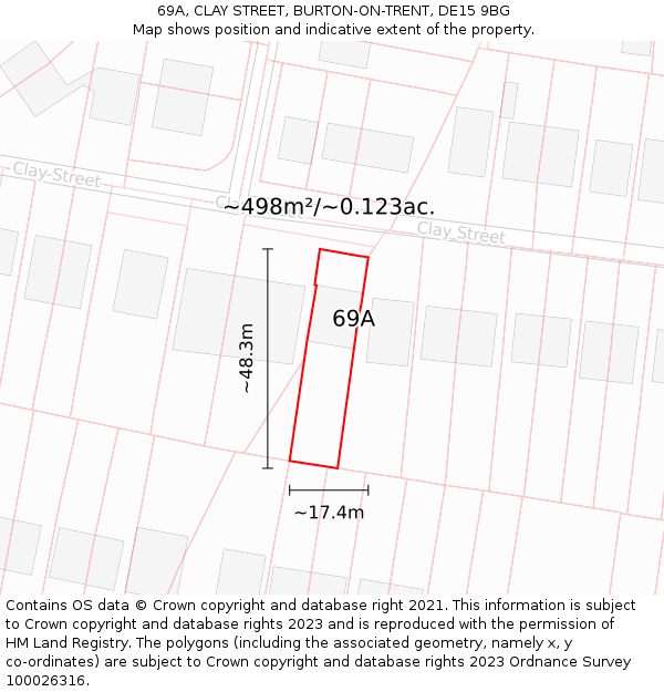 69A, CLAY STREET, BURTON-ON-TRENT, DE15 9BG: Plot and title map