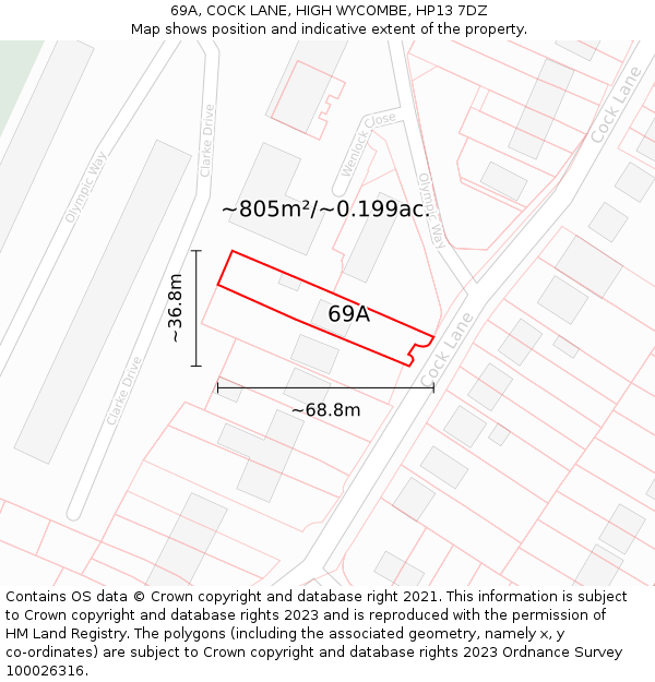 69A, COCK LANE, HIGH WYCOMBE, HP13 7DZ: Plot and title map