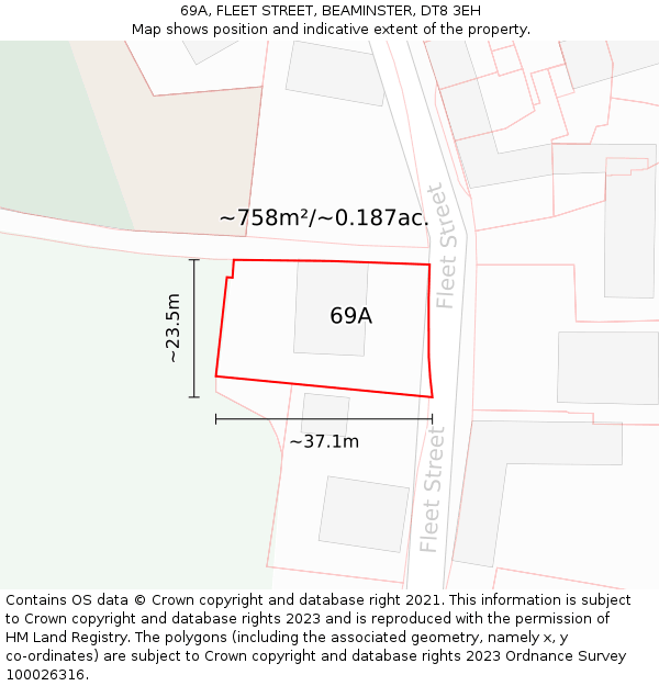 69A, FLEET STREET, BEAMINSTER, DT8 3EH: Plot and title map