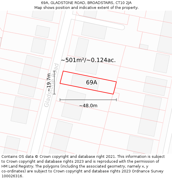 69A, GLADSTONE ROAD, BROADSTAIRS, CT10 2JA: Plot and title map