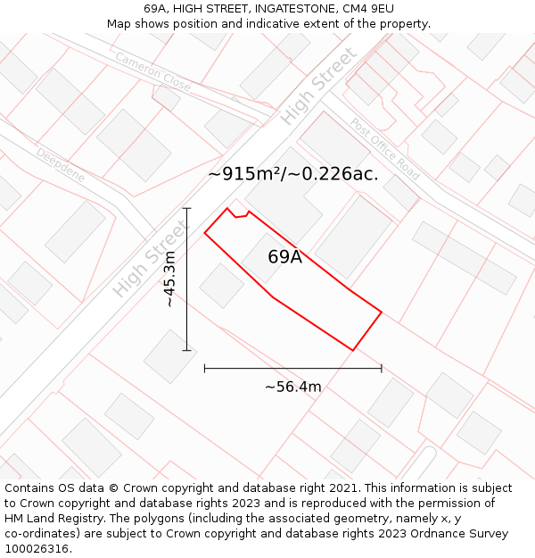 69A, HIGH STREET, INGATESTONE, CM4 9EU: Plot and title map
