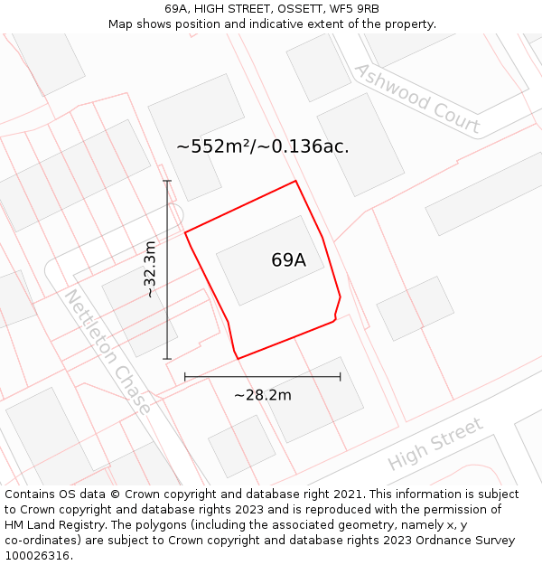 69A, HIGH STREET, OSSETT, WF5 9RB: Plot and title map