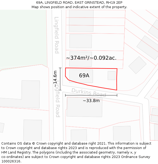 69A, LINGFIELD ROAD, EAST GRINSTEAD, RH19 2EP: Plot and title map