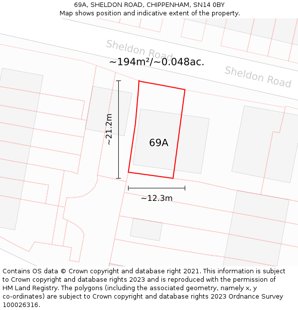 69A, SHELDON ROAD, CHIPPENHAM, SN14 0BY: Plot and title map