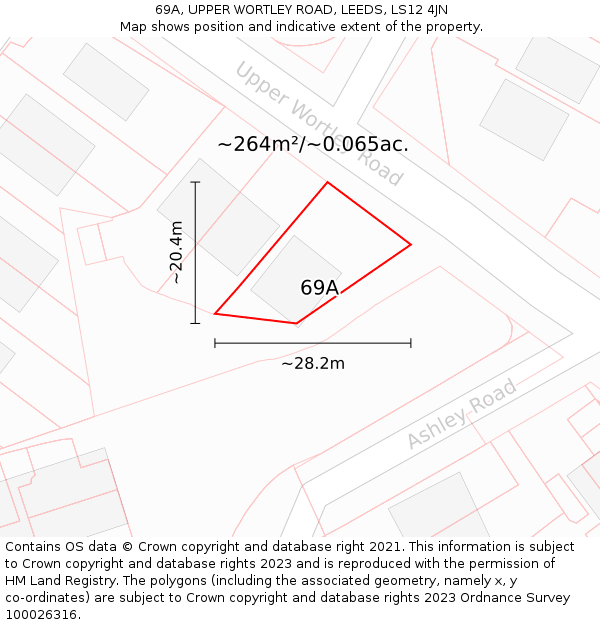 69A, UPPER WORTLEY ROAD, LEEDS, LS12 4JN: Plot and title map