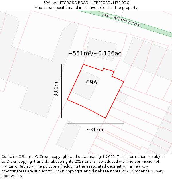 69A, WHITECROSS ROAD, HEREFORD, HR4 0DQ: Plot and title map