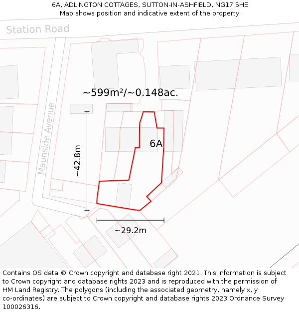 6A, ADLINGTON COTTAGES, SUTTON-IN-ASHFIELD, NG17 5HE: Plot and title map