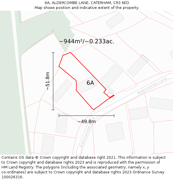 6A, ALDERCOMBE LANE, CATERHAM, CR3 6ED: Plot and title map