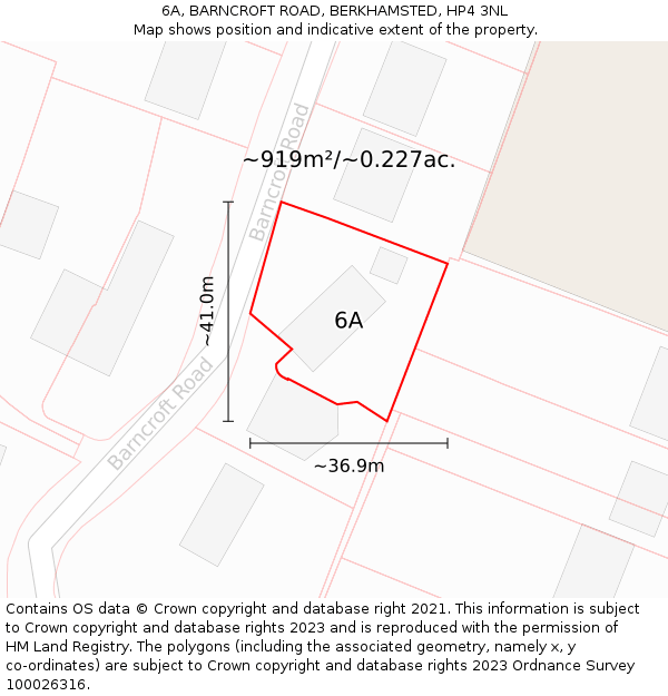 6A, BARNCROFT ROAD, BERKHAMSTED, HP4 3NL: Plot and title map