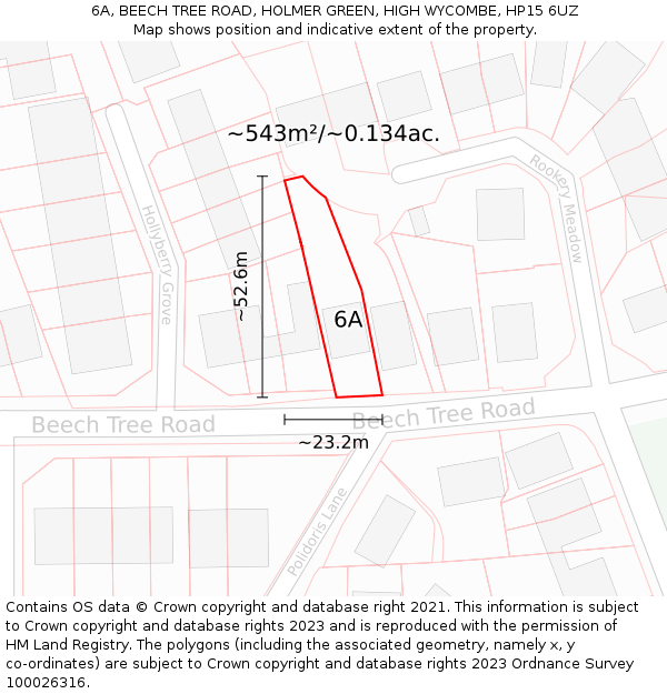 6A, BEECH TREE ROAD, HOLMER GREEN, HIGH WYCOMBE, HP15 6UZ: Plot and title map