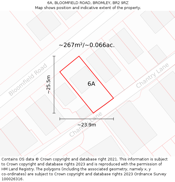 6A, BLOOMFIELD ROAD, BROMLEY, BR2 9RZ: Plot and title map