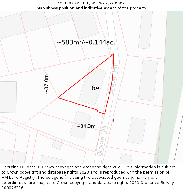 6A, BROOM HILL, WELWYN, AL6 0SE: Plot and title map