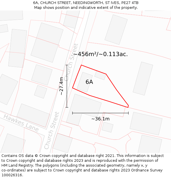 6A, CHURCH STREET, NEEDINGWORTH, ST IVES, PE27 4TB: Plot and title map