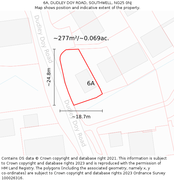 6A, DUDLEY DOY ROAD, SOUTHWELL, NG25 0NJ: Plot and title map