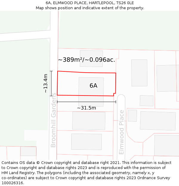6A, ELMWOOD PLACE, HARTLEPOOL, TS26 0LE: Plot and title map