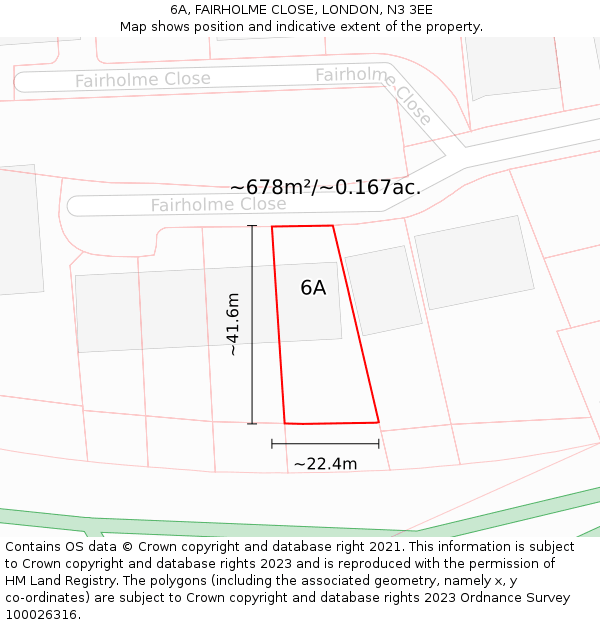 6A, FAIRHOLME CLOSE, LONDON, N3 3EE: Plot and title map