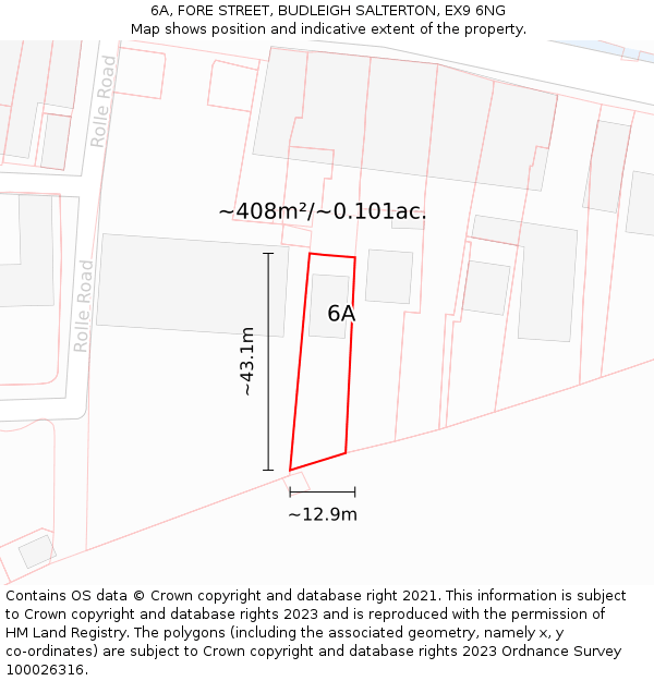 6A, FORE STREET, BUDLEIGH SALTERTON, EX9 6NG: Plot and title map