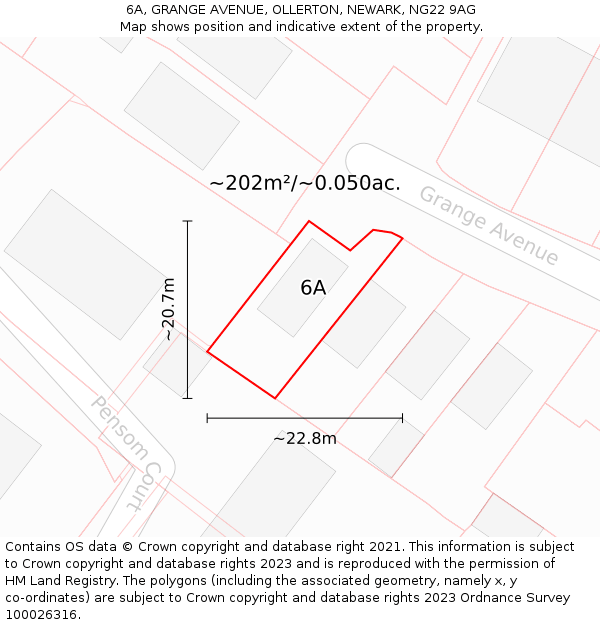 6A, GRANGE AVENUE, OLLERTON, NEWARK, NG22 9AG: Plot and title map