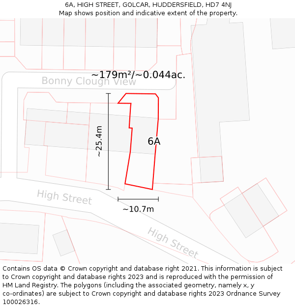 6A, HIGH STREET, GOLCAR, HUDDERSFIELD, HD7 4NJ: Plot and title map