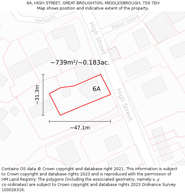 6A, HIGH STREET, GREAT BROUGHTON, MIDDLESBROUGH, TS9 7EH: Plot and title map