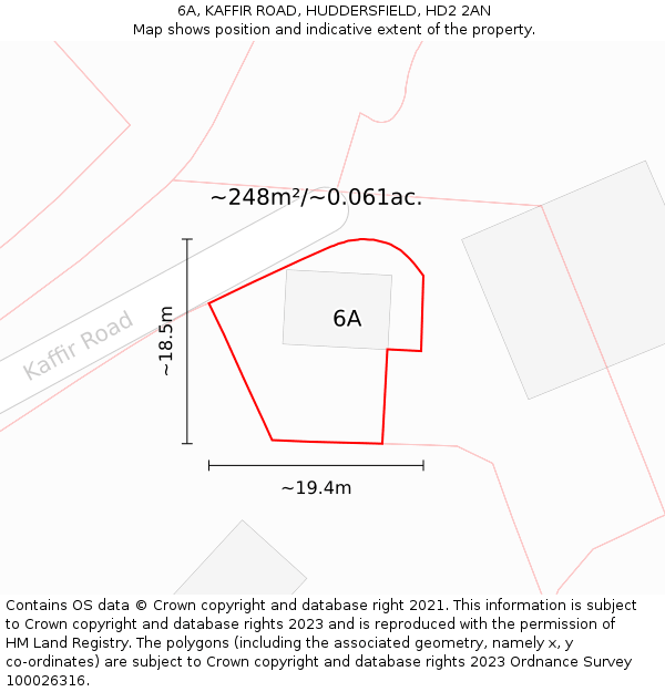 6A, KAFFIR ROAD, HUDDERSFIELD, HD2 2AN: Plot and title map