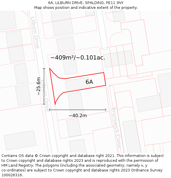 6A, LILBURN DRIVE, SPALDING, PE11 3NY: Plot and title map