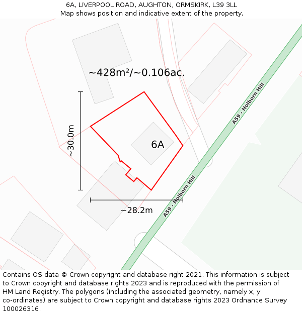 6A, LIVERPOOL ROAD, AUGHTON, ORMSKIRK, L39 3LL: Plot and title map