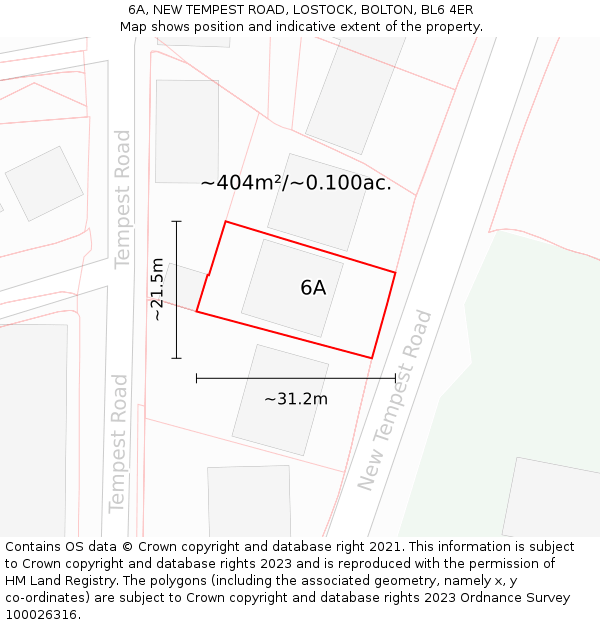 6A, NEW TEMPEST ROAD, LOSTOCK, BOLTON, BL6 4ER: Plot and title map