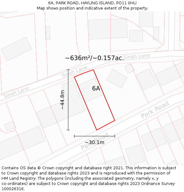 6A, PARK ROAD, HAYLING ISLAND, PO11 0HU: Plot and title map