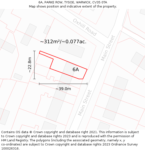 6A, PARKE ROW, TYSOE, WARWICK, CV35 0TA: Plot and title map