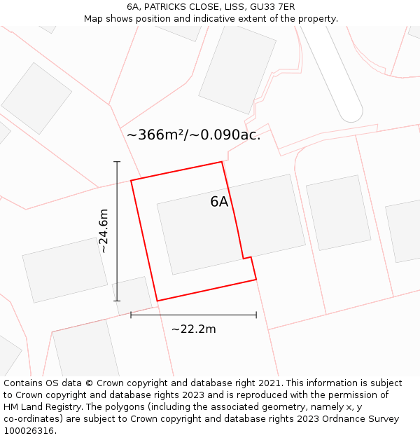 6A, PATRICKS CLOSE, LISS, GU33 7ER: Plot and title map