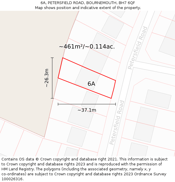 6A, PETERSFIELD ROAD, BOURNEMOUTH, BH7 6QF: Plot and title map