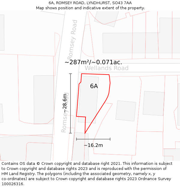 6A, ROMSEY ROAD, LYNDHURST, SO43 7AA: Plot and title map