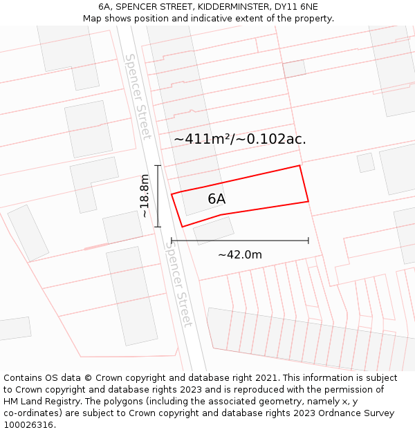 6A, SPENCER STREET, KIDDERMINSTER, DY11 6NE: Plot and title map
