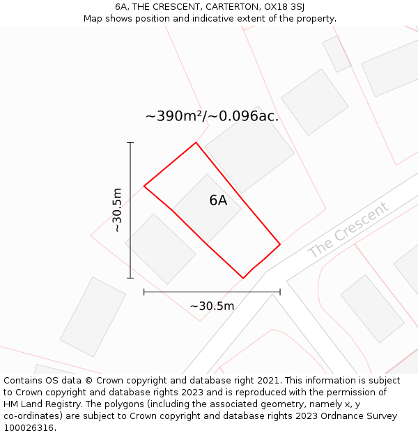 6A, THE CRESCENT, CARTERTON, OX18 3SJ: Plot and title map