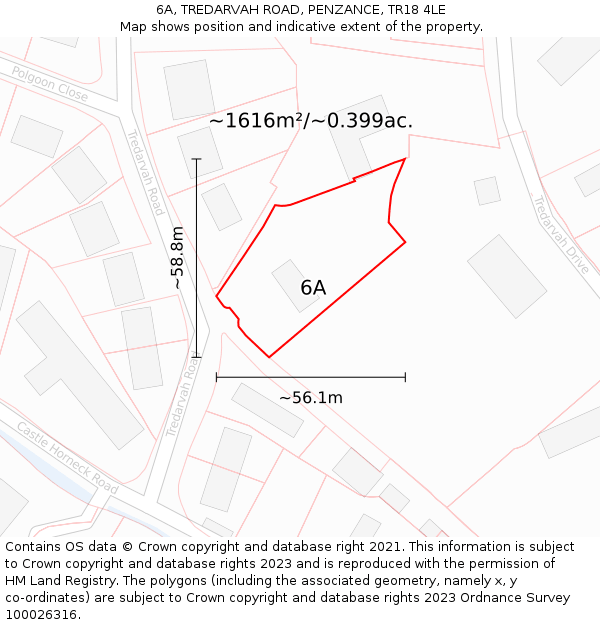 6A, TREDARVAH ROAD, PENZANCE, TR18 4LE: Plot and title map