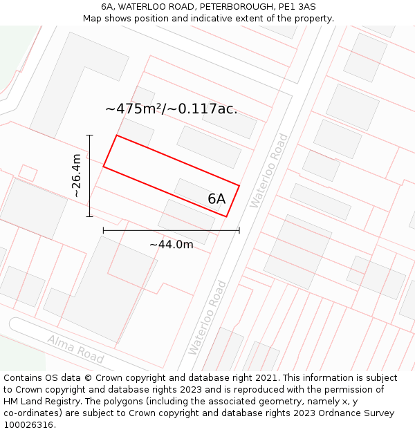 6A, WATERLOO ROAD, PETERBOROUGH, PE1 3AS: Plot and title map