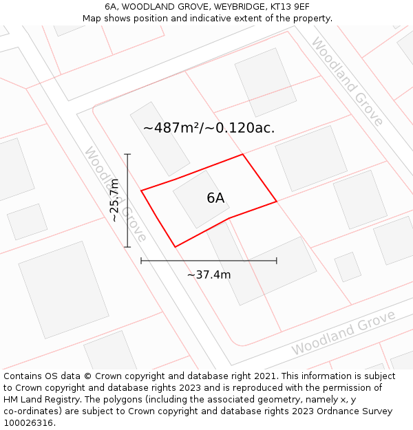 6A, WOODLAND GROVE, WEYBRIDGE, KT13 9EF: Plot and title map