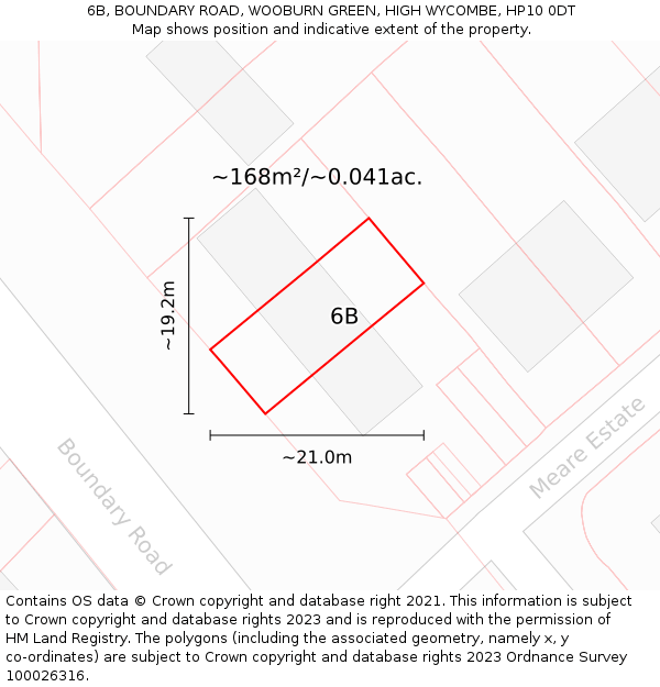 6B, BOUNDARY ROAD, WOOBURN GREEN, HIGH WYCOMBE, HP10 0DT: Plot and title map