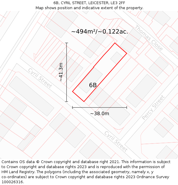 6B, CYRIL STREET, LEICESTER, LE3 2FF: Plot and title map
