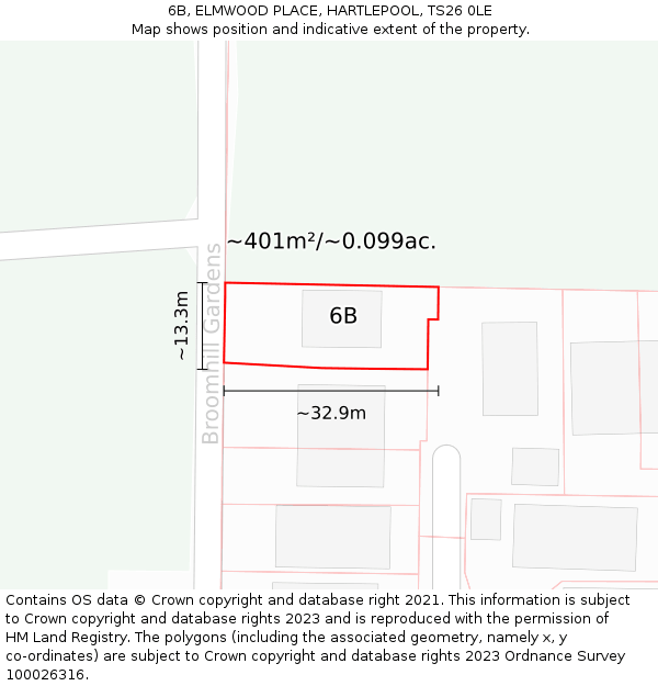 6B, ELMWOOD PLACE, HARTLEPOOL, TS26 0LE: Plot and title map