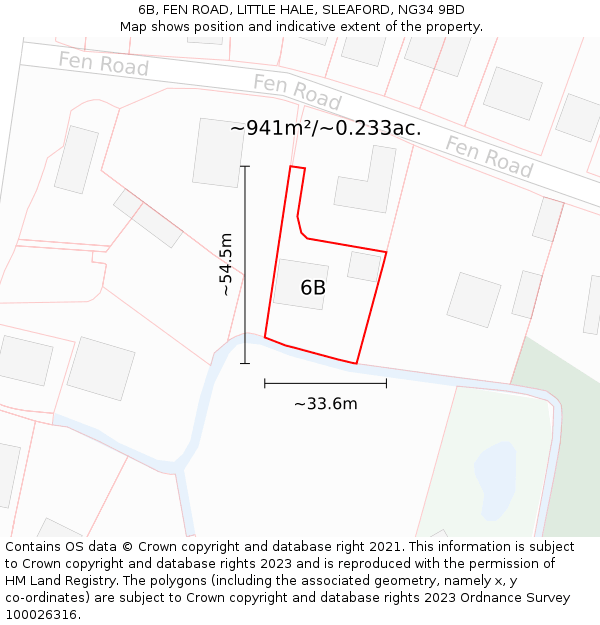 6B, FEN ROAD, LITTLE HALE, SLEAFORD, NG34 9BD: Plot and title map