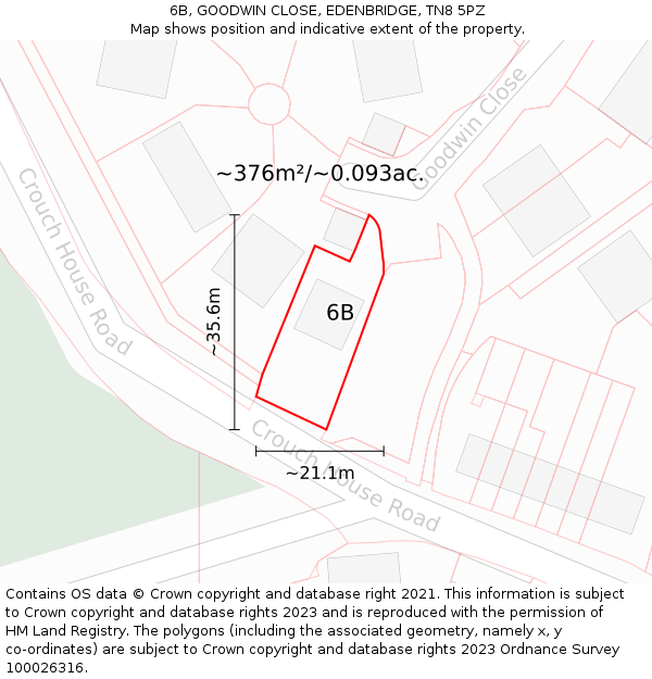 6B, GOODWIN CLOSE, EDENBRIDGE, TN8 5PZ: Plot and title map